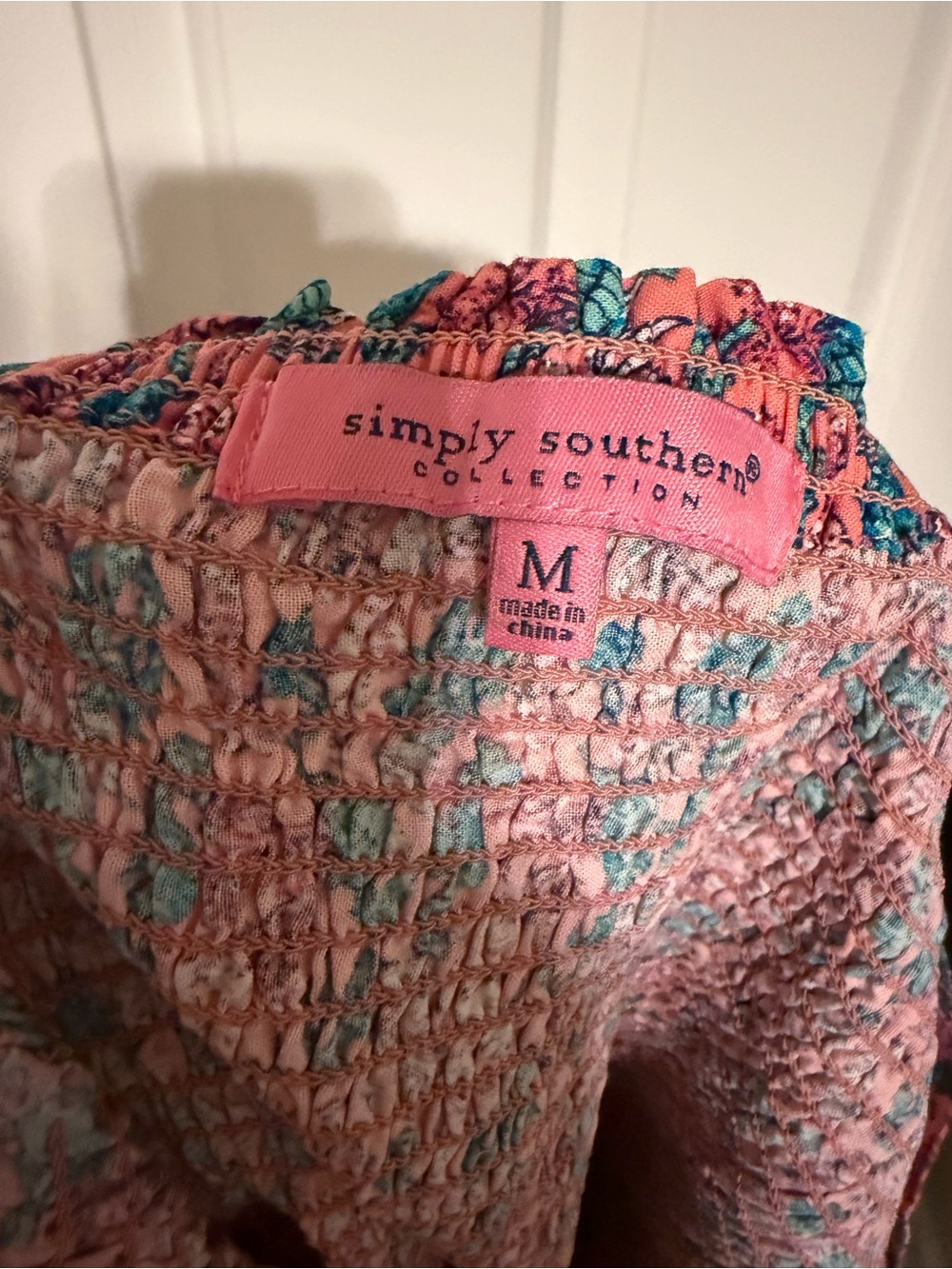 Simply Southern Smocked Seahorse Peplum Top Pink Blue Coastal back to school M⁠ - Picture 6 of 9
